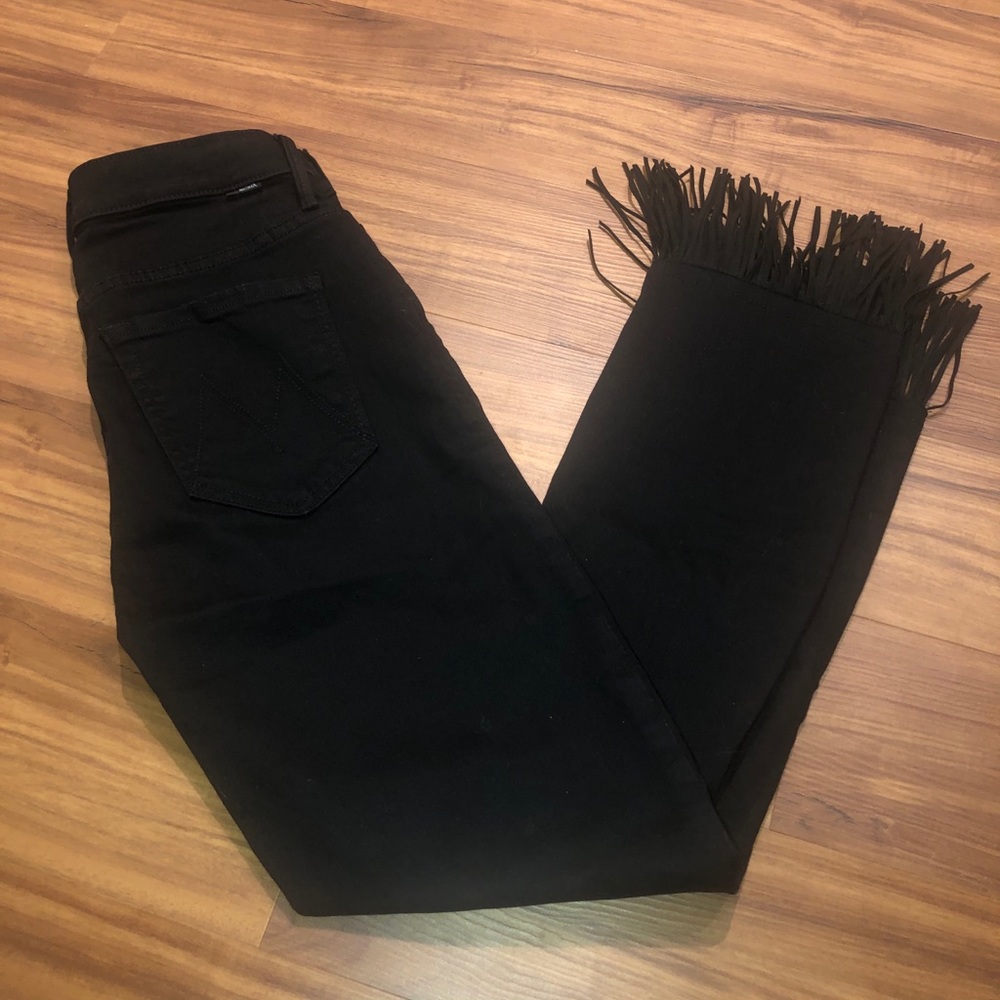 Black Mother Denim Slim Cut with Fringe